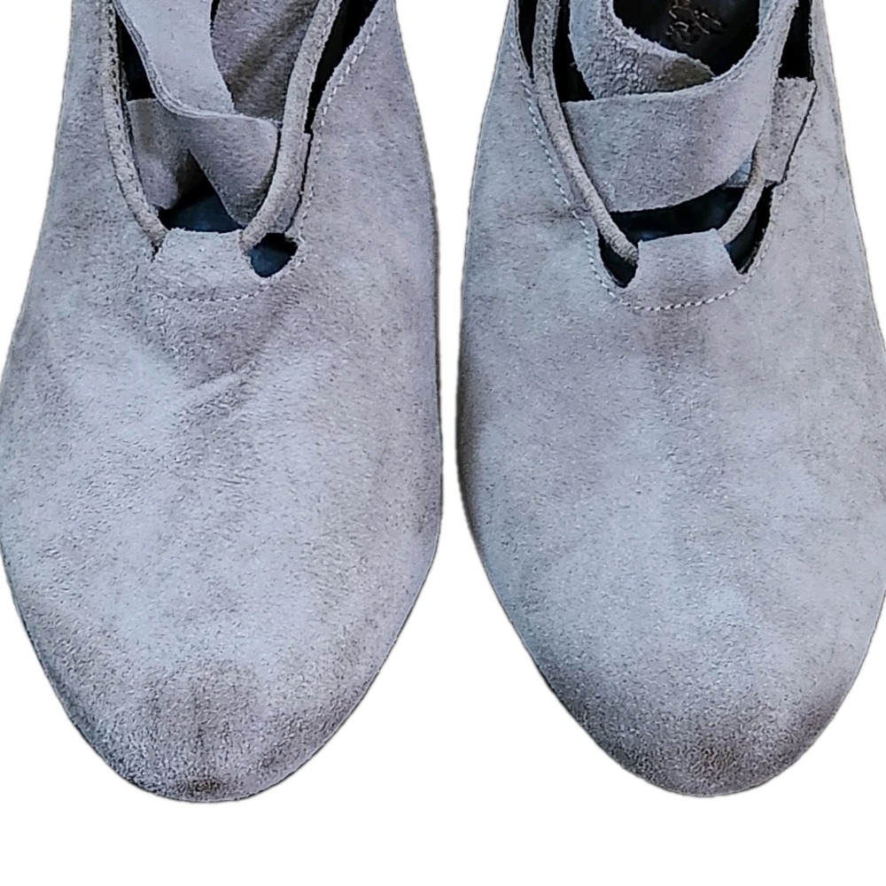 FREE PEOPLE Nouvella Suede Wrap Block Heel Shoes Grayish Beige Size 38 7.5 - Picture 7 of 9